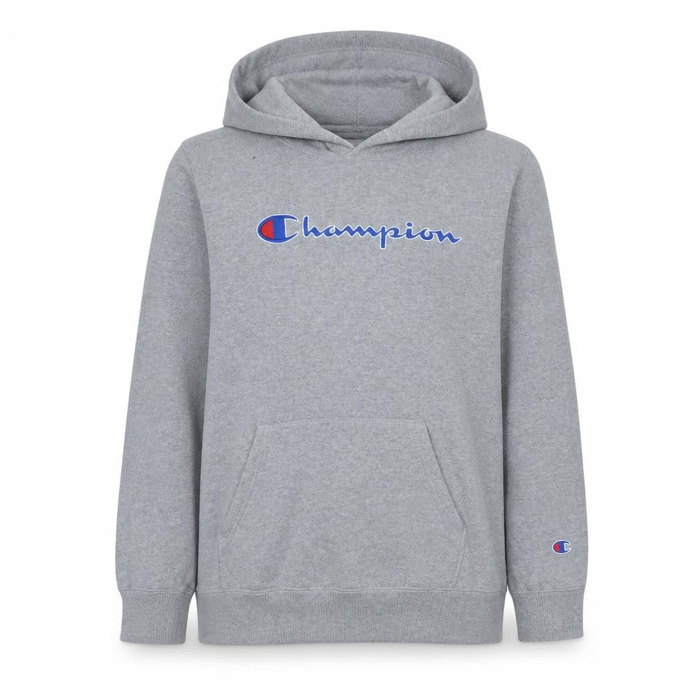 Front view of Champion women’s grey pullover hoodie xl - athletic casual sweatshirt