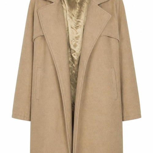 QED London Women Beige Mid-Length Overcoat Size 12 Lined Classic Style
