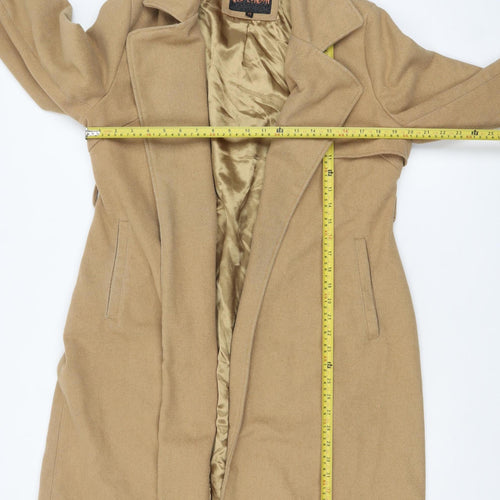 QED London Women Beige Mid-Length Overcoat Size 12 Lined Classic Style