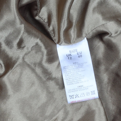 QED London Women Beige Mid-Length Overcoat Size 12 Lined Classic Style