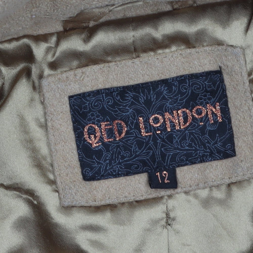 QED London Women Beige Mid-Length Overcoat Size 12 Lined Classic Style