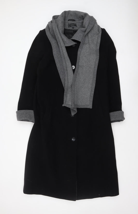 Debenhams Womens Black Wool Long Overcoat Size 14 Classic Style