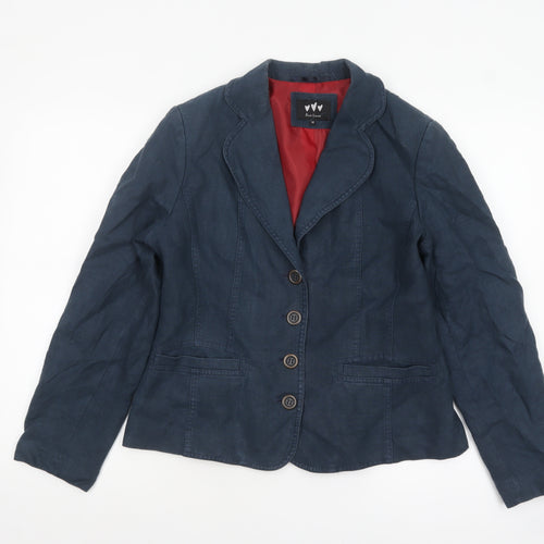 Marks and Spencer Women Blue Pure Linen Blazer Size 14 Single-Breasted