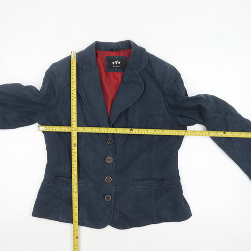 Marks and Spencer Women Blue Pure Linen Blazer Size 14 Single-Breasted