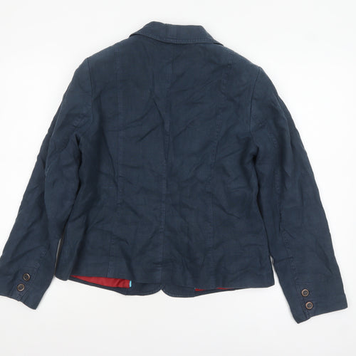 Marks and Spencer Women Blue Pure Linen Blazer Size 14 Single-Breasted