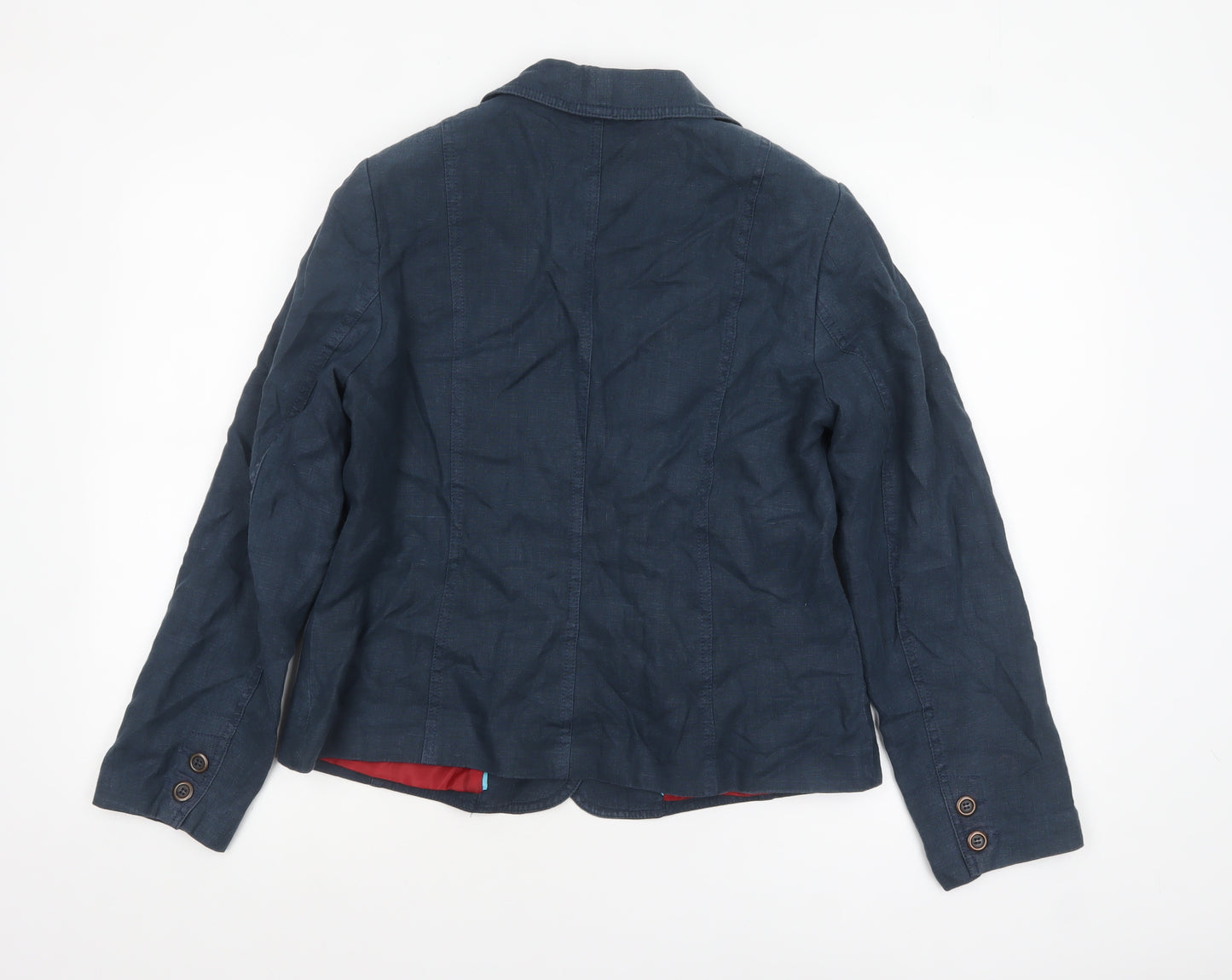 Marks and Spencer Women Blue Pure Linen Blazer Size 14 Single-Breasted