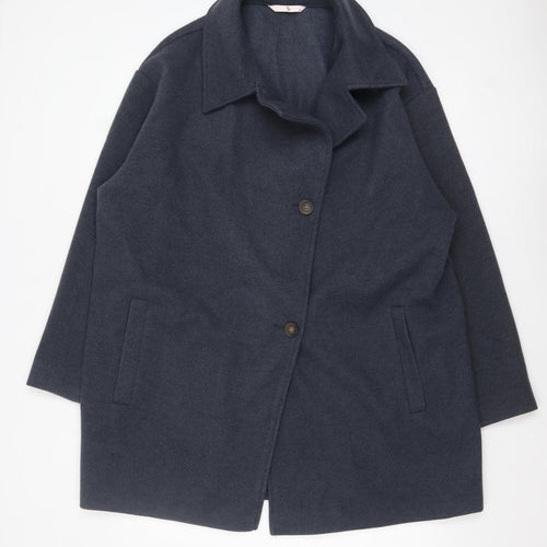 Tu Men's Navy Blue Mid-Length Single-Breasted Coat XL Polyester Blend