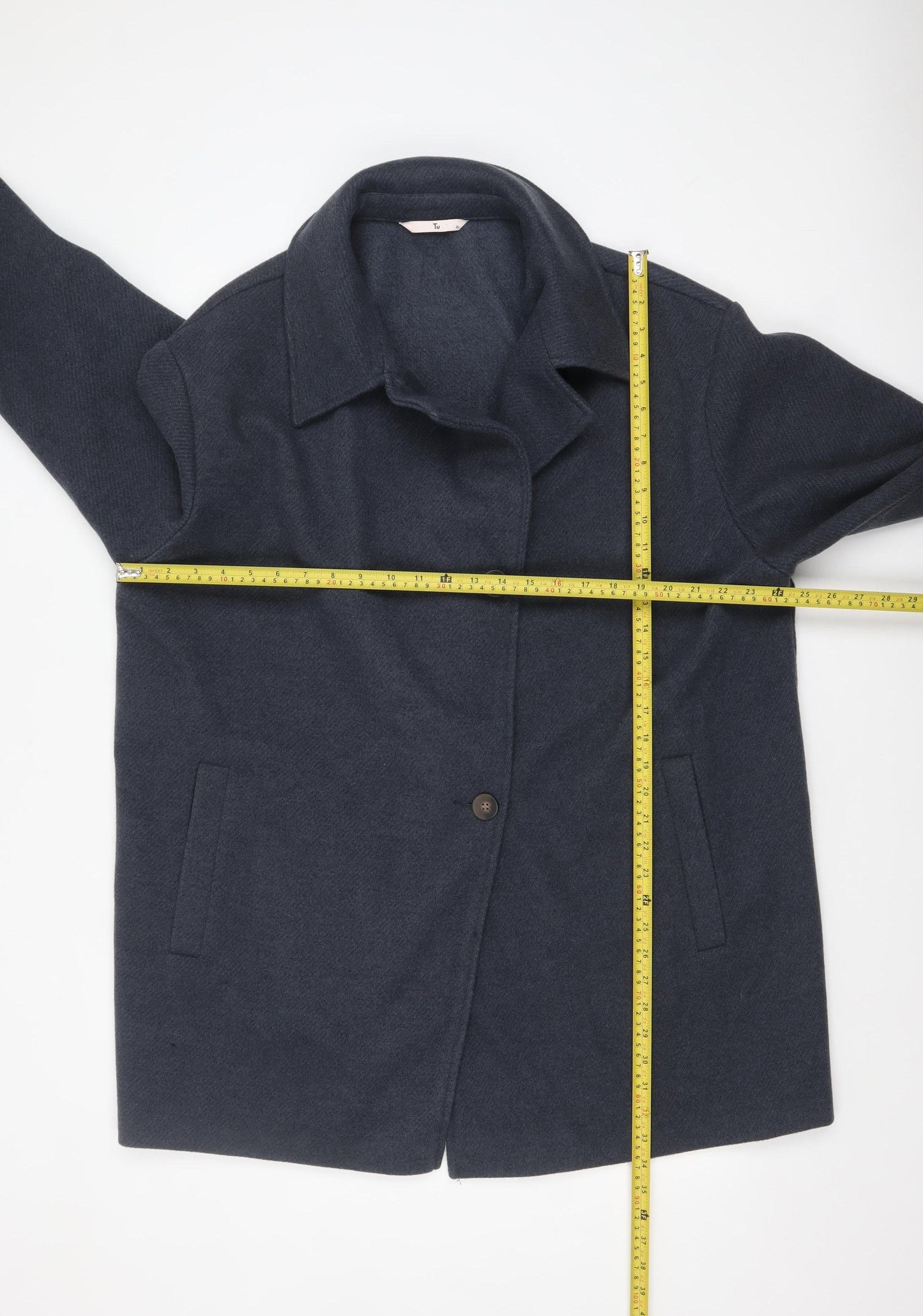 Tu Men's Navy Blue Mid-Length Single-Breasted Coat XL Polyester Blend