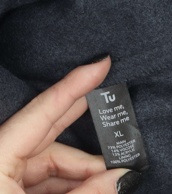 Tu Men's Navy Blue Mid-Length Single-Breasted Coat XL Polyester Blend