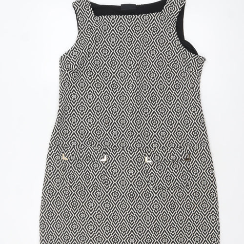 Wallis Women Black Geometric Sleeveless Shift Dress Size 14