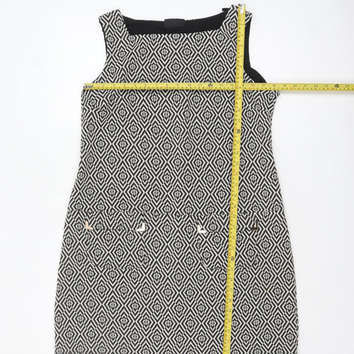 Wallis Women Black Geometric Sleeveless Shift Dress Size 14