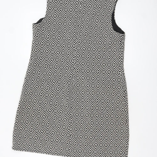 Wallis Women Black Geometric Sleeveless Shift Dress Size 14