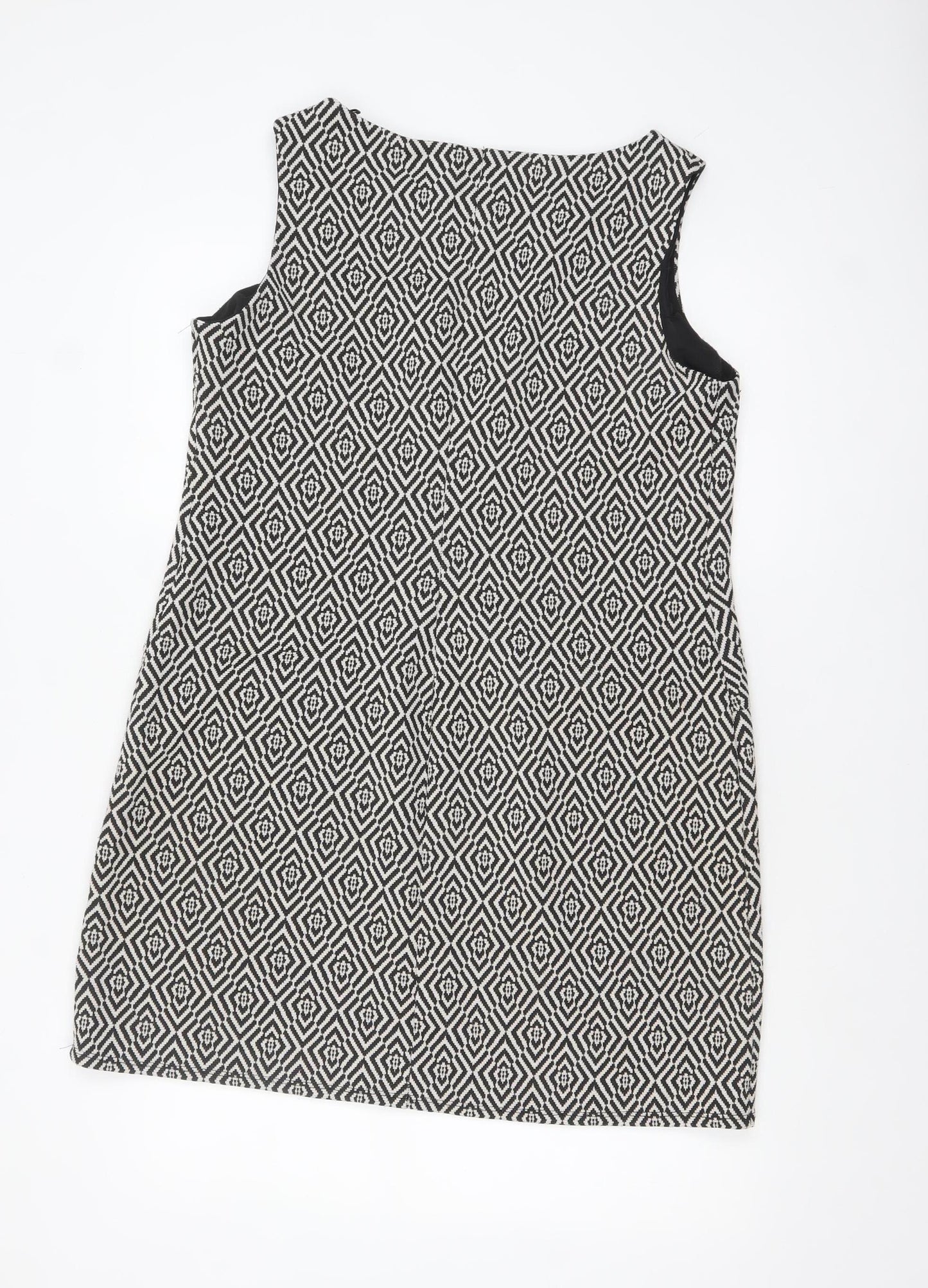 Wallis Women Black Geometric Sleeveless Shift Dress Size 14