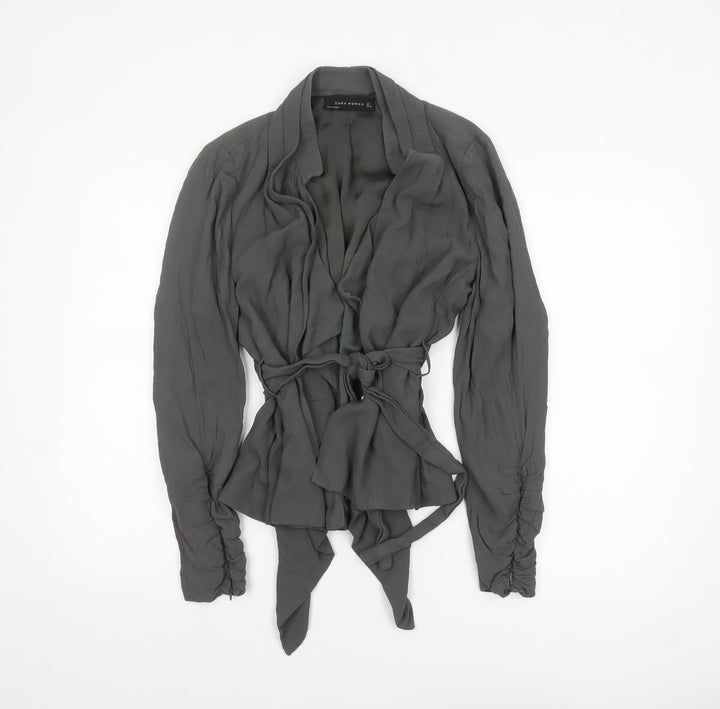 Zara Woman Grey Belted Blazer Jacket L UK 14 Women's Elegant Style