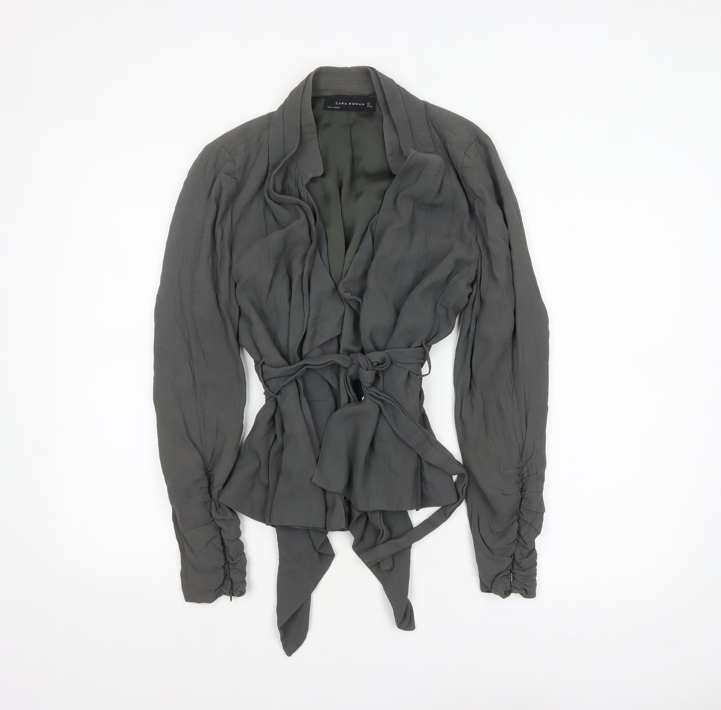 Zara Woman Grey Belted Blazer Jacket L UK 14 Women's Elegant Style