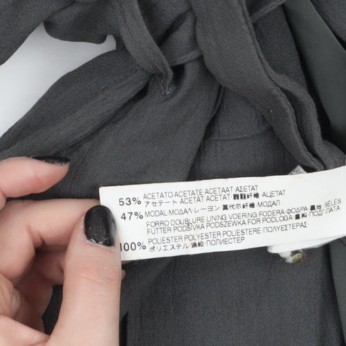 Zara Woman Grey Belted Blazer Jacket L UK 14 Women's Elegant Style