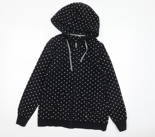 Esprit Women Black Polka Dot Full Zip Hoodie Size 10 UK
