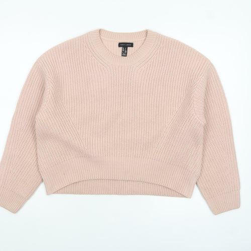 New Look Women's Pink Chunky Knit Jumper Size S Crew Neck