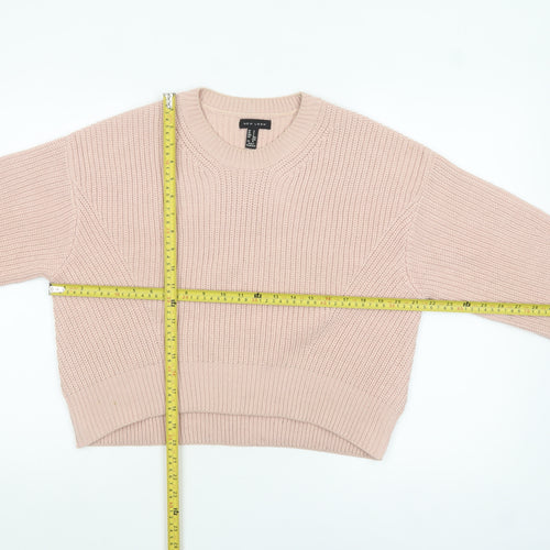 New Look Women's Pink Chunky Knit Jumper Size S Crew Neck