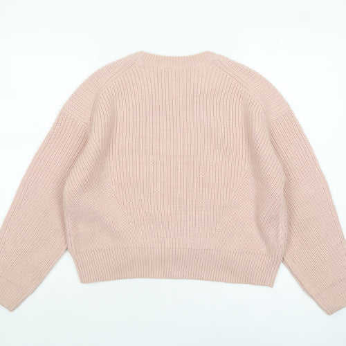 New Look Women's Pink Chunky Knit Jumper Size S Crew Neck