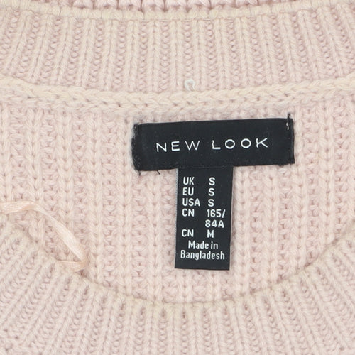 New Look Women's Pink Chunky Knit Jumper Size S Crew Neck