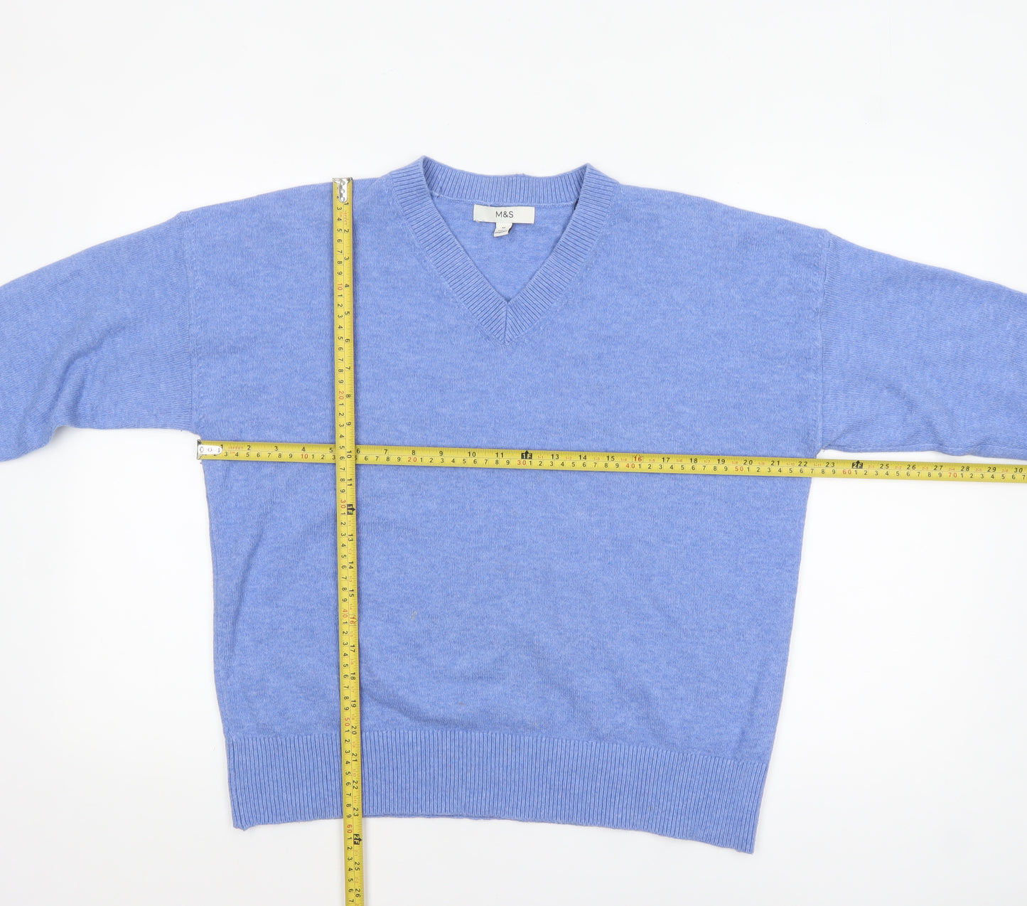 Marks and Spencer Women's Blue V-Neck Pullover Jumper Size M
