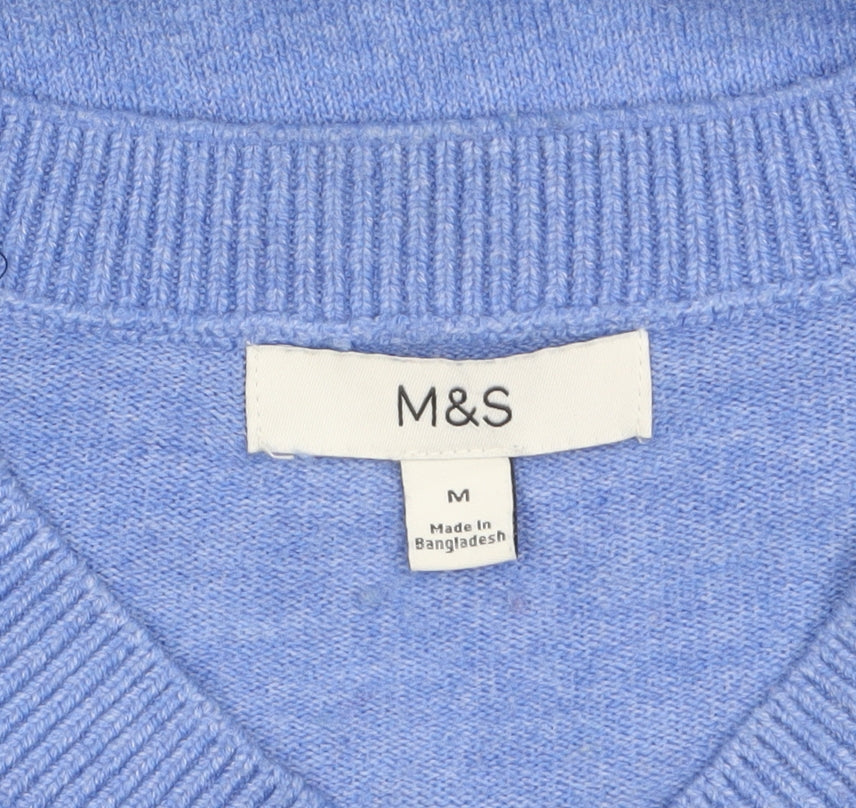 Marks and Spencer Women's Blue V-Neck Pullover Jumper Size M