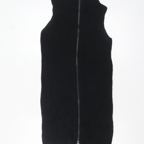 AllSaints Womens Black Wool Ribbed Full Zip Sleeveless High Neck Jumper Vest Size S