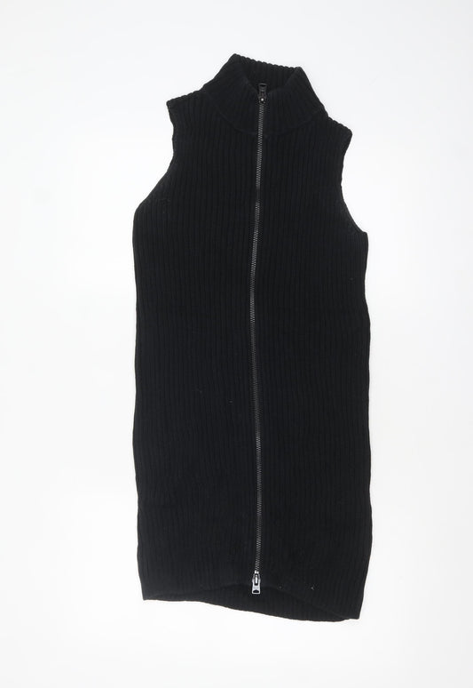 AllSaints Womens Black Wool Ribbed Full Zip Sleeveless High Neck Jumper Vest Size S