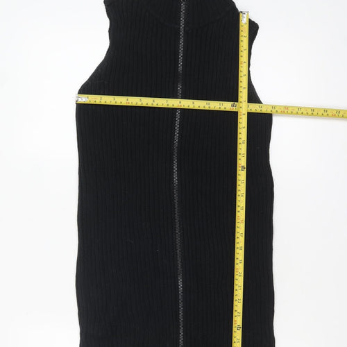AllSaints Womens Black Wool Ribbed Full Zip Sleeveless High Neck Jumper Vest Size S