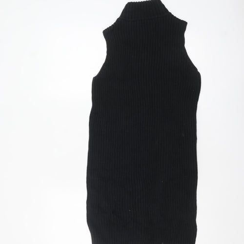 AllSaints Womens Black Wool Ribbed Full Zip Sleeveless High Neck Jumper Vest Size S