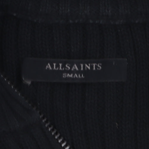 AllSaints Womens Black Wool Ribbed Full Zip Sleeveless High Neck Jumper Vest Size S