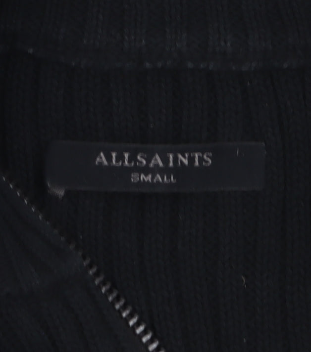 AllSaints Womens Black Wool Ribbed Full Zip Sleeveless High Neck Jumper Vest Size S