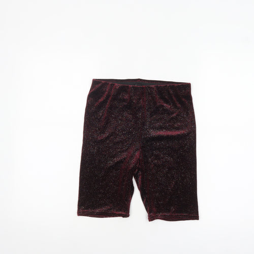 New Look Women's Red Glitter Velvet Biker Shorts Size 8