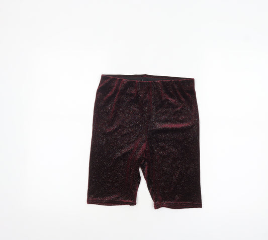 New Look Women's Red Glitter Velvet Biker Shorts Size 8