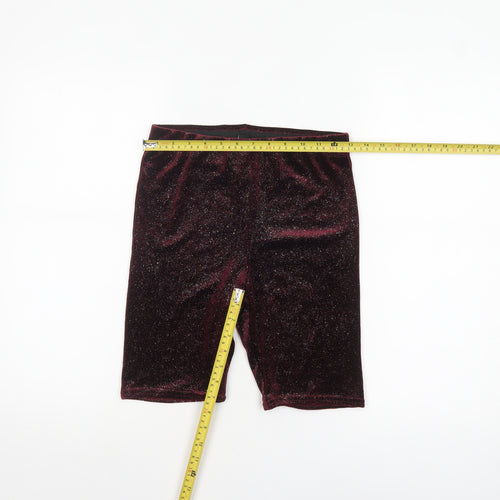 New Look Women's Red Glitter Velvet Biker Shorts Size 8
