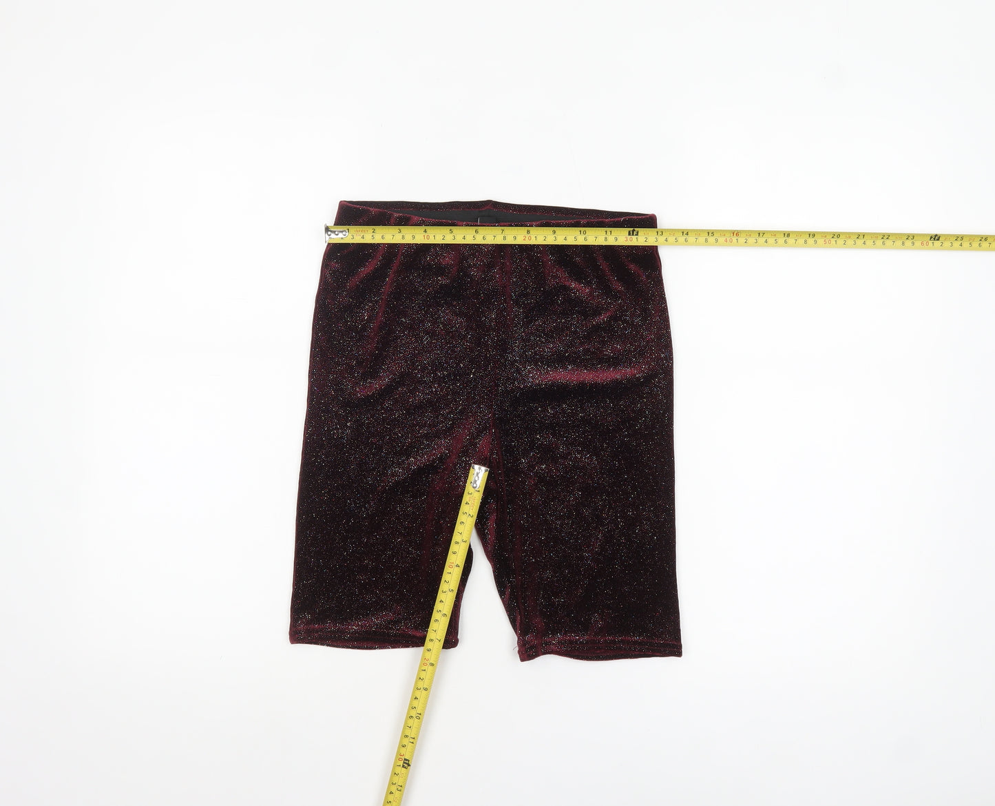 New Look Women's Red Glitter Velvet Biker Shorts Size 8