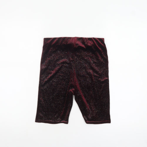 New Look Women's Red Glitter Velvet Biker Shorts Size 8