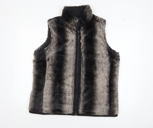 Bm Womens Grey Faux Fur Zip Waistcoat Bodywarmer M