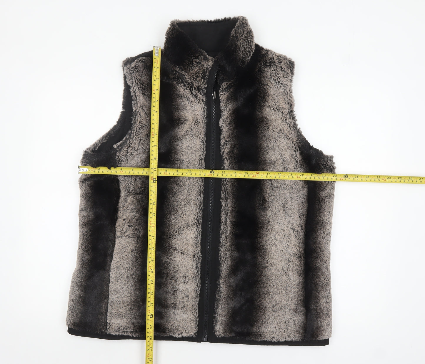 Bm Womens Grey Faux Fur Zip Waistcoat Bodywarmer M