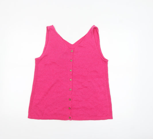 White Stuff Womens Pink Cotton Linen Knit Button Camisole Tank Top Size 12