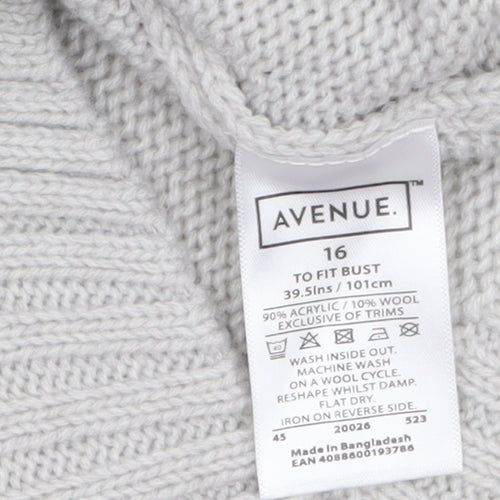 Avenue Women’s Grey Roll Neck Long Sleeve Tunic Jumper Size 16