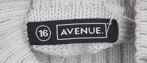Avenue Women’s Grey Roll Neck Long Sleeve Tunic Jumper Size 16