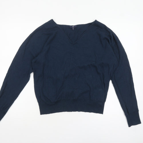 Gap Women's Blue V-Neck Long Sleeve Cotton Wool Pullover Jumper M