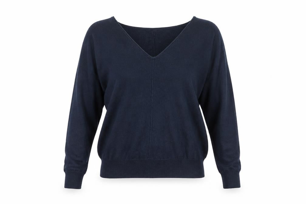 Front view of Gap Women's Blue V-Neck Long Sleeve Cotton Wool jumper M
