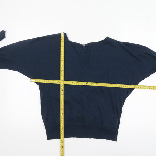 Gap Women's Blue V-Neck Long Sleeve Cotton Wool Pullover Jumper M