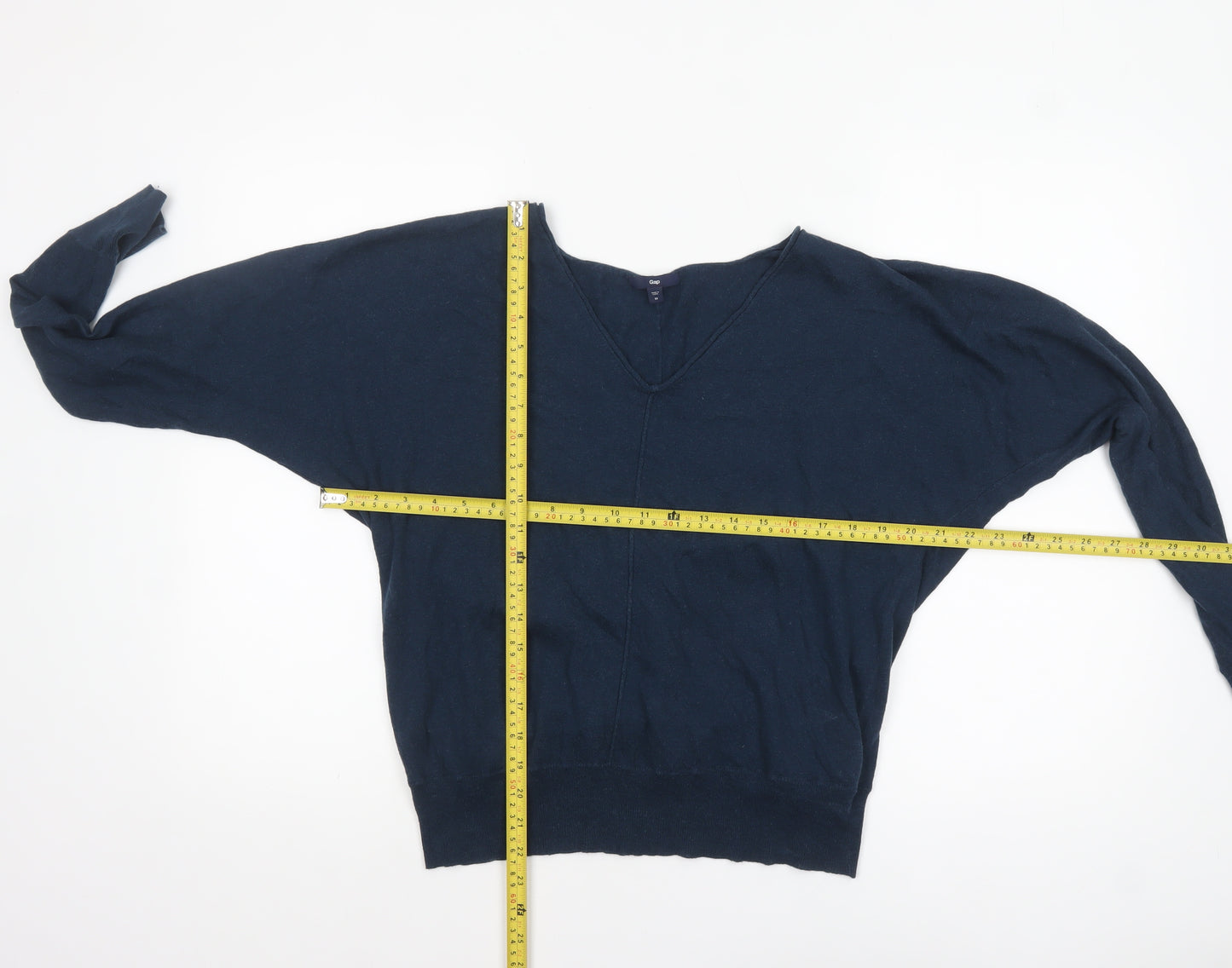 Gap Women's Blue V-Neck Long Sleeve Cotton Wool Pullover Jumper M