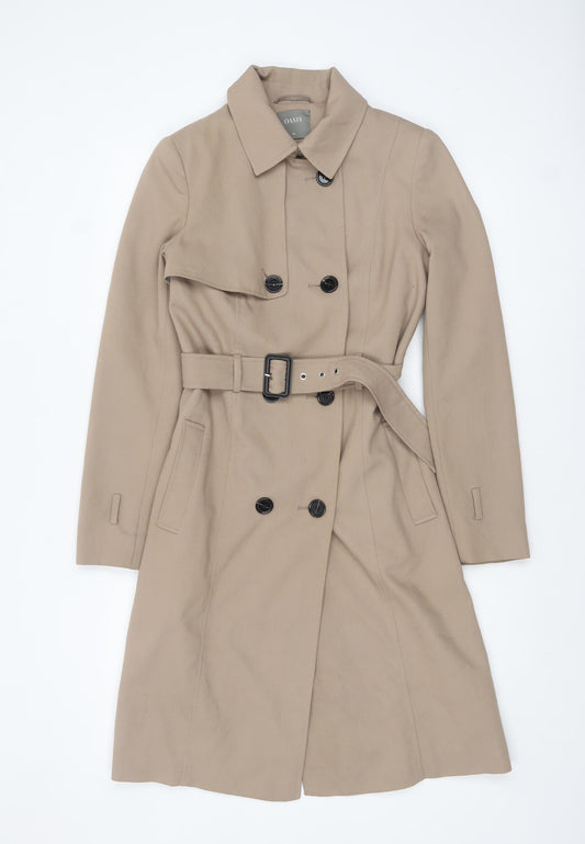 Oasis Womens Beige Long Trench Coat XS Belted Classic Style