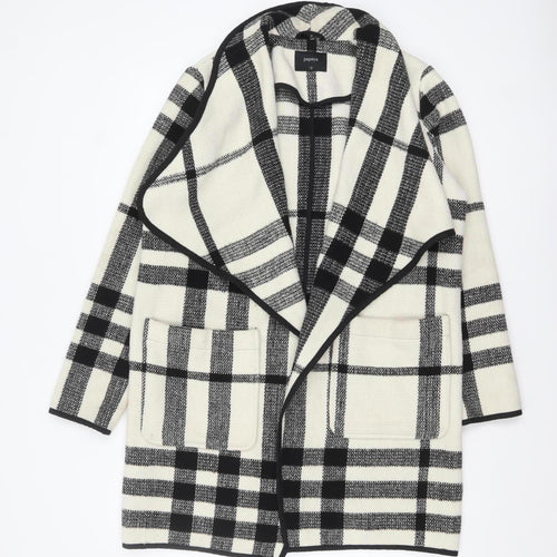 Papaya Women Black Check Knit Coatigan UK 12 Mid-Length Open Front