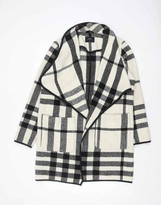 Papaya Women Black Check Knit Coatigan UK 12 Mid-Length Open Front